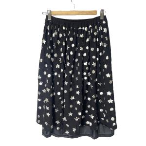 TSUMORI CHISATO フレアスカート 総柄 イージー ウール ひざ丈 2 ブラック シルバーカラー