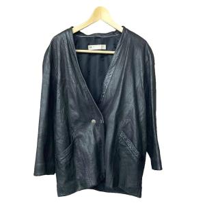 レザージャケット Vネック ダブルボタン 38 ブラック