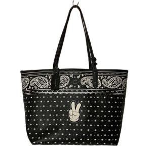 ×DISNEY トートバッグ ハンドバッグ 総柄 リバーシブル ポーチ付き ブラック F59376