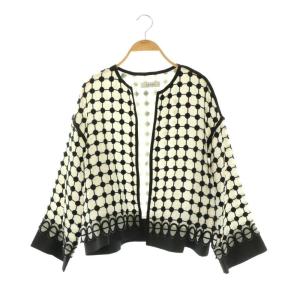 25SS シルクノーカラージャケット 38 ブラック オフホワイト