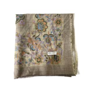GIORGIO ARMANI ストール スカーフ 大判 ウール シルク混 総柄 花柄 フリンジ グレー マルチカラー GY06