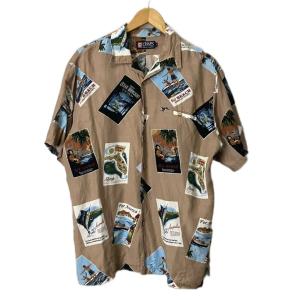 RALPH LAUREN アロハシャツ オープンカラー レーヨン 総柄 半袖 L ベージュ
