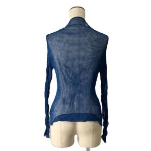 ISSEY MIYAKE 斜めプリーツ ブラウス シャツ ハイネック 長袖 2 ブルー IM01FJ410