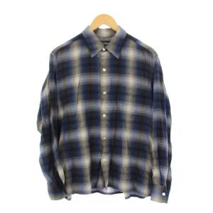 OMBRE CHECK OPEN COLLAR SHIRT S ブルー グレー