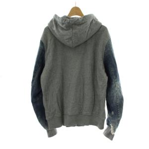 DIESEL デニム切替 スウェットジップアップパーカー L グレー 青 ブルー 長袖 ダメージ加工 /PP GY42