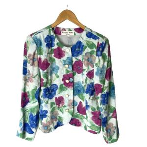 HANAE MORI セットアップ フォーマル シングルジャケット フレアスカート 花柄 11A3 ブルー ピンク マルチカラー