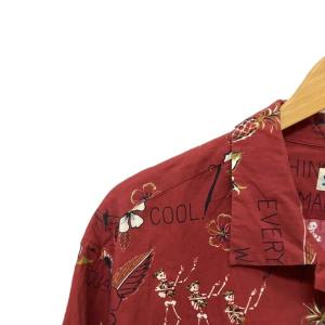 Schott RANDOM SKULL アロハシャツ シャツ 総柄 半袖 XL レッド 3115049