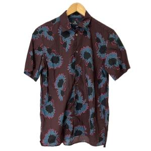 オープンカラーシャツ 花柄シャツ 半袖 M ブラウン PY-CR-30847