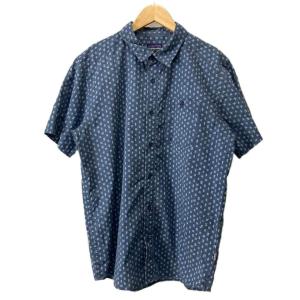 総柄シャツ ブラウス カジュアル 半袖 M ブルー 52691SP19