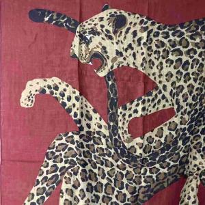 YVES SAINT LAURENT 大判スカーフ レオパード柄 シルク混 オールド レッド