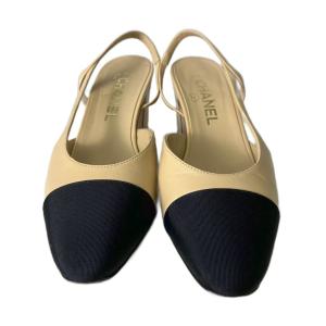CHANEL スリングバックパンプス ココマーク ベージュ ブラック G31318