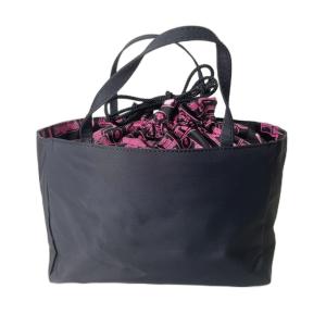 MARY QUANT ミニハンドバッグ トート 巾着袋付き ポーチ ナイロン ブラック GY99