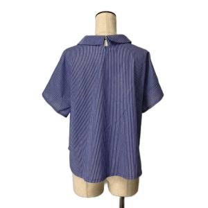 HANAE MORI ブラウス ストライプ 半袖 シャツ M ブルー