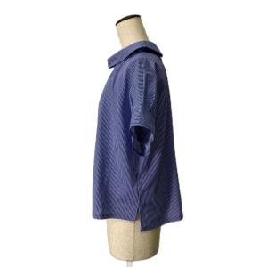 HANAE MORI ブラウス ストライプ 半袖 シャツ M ブルー