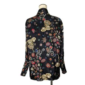 CHANEL シルクシャツ 宝石柄 ココマーク ボウタイ 38 ブラック