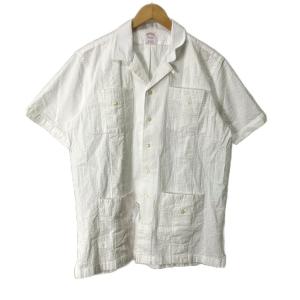 オープンカラーシャツ シアサッカー キューバシャツ 半袖 M ホワイト