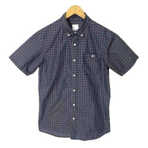 シャツ カジュアル ボタンダウン チェック 半袖 XL ネイビー