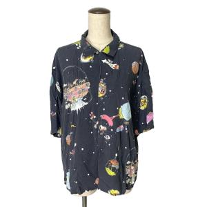 × niko and… バルーンにのって シャツ ブラウス 総柄 半袖 M ブラック マルチカラー