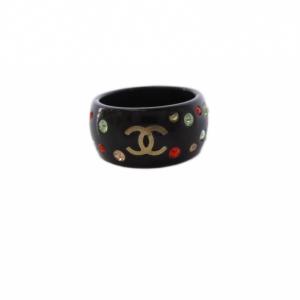 CHANEL ココマーク リング ラインストーン 12号 ブラック