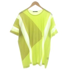 Tシャツ カットソー 半袖 総柄 黄緑 ME83JK141 /KU
