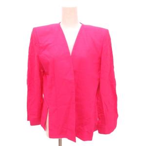 YVES SAINT LAURENT ヴィンテージ セットアップ カラースーツ ノーカラージャケット スカート ひざ丈 リネン混 シルク混 M