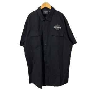 ワークシャツ ワッペン ダブルポケット 半袖 XL ブラック