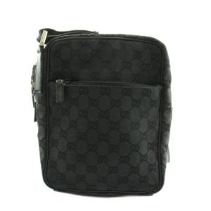 GUCCI GGキャンバス ショルダーバッグ レザー 黒 ブラック 018 1612 /AN25 OH