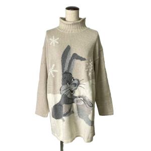 タートルネック ニット セーター カシミヤ混 うさぎ 長袖 42 ベージュ