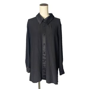 シルクシャツ ブラウス 無地 長袖 13R ブラック GY06