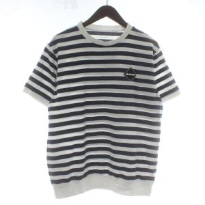 PILE CREW NECK TEE Tシャツ カットソー 半袖 クルーネック ボーダー柄 ロゴ 紺 ネイビー