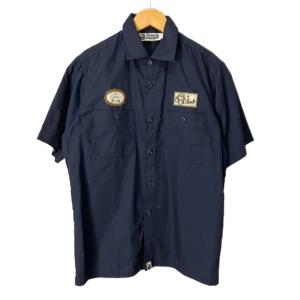 ワッペン ワークシャツ 半袖 M ネイビー