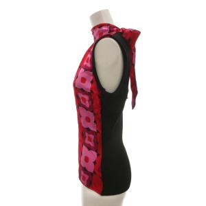 D&G ノースリーブカットソー 24/38 黒 ブラック 赤 レッド 花柄 ハイネック 絹 シルク /SC