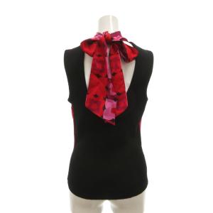 D&G ノースリーブカットソー 24/38 黒 ブラック 赤 レッド 花柄 ハイネック 絹 シルク /SC