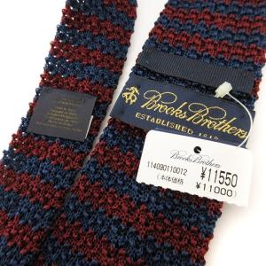 Brooks Brothers タグ付き ネクタイ ニットタイ ボーダー シルク100％ ダークレッド ネイビー系
