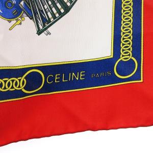 CELINE 美品 スカーフ 大判 Union Pacific 鉄道 汽車柄 シルク100％ ホワイト レッド系