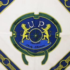 CELINE 美品 スカーフ 大判 Union Pacific 鉄道 汽車柄 シルク100％ ホワイト レッド系