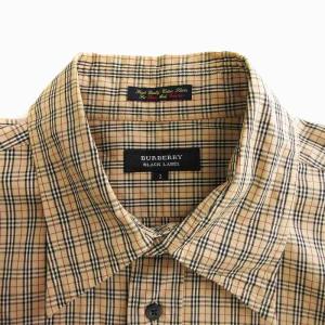 BURBERRY BLACK LABEL オープンカラー シャツ 長袖 ノバチェック 国内正規 コットン 2 M程度 ベージュ