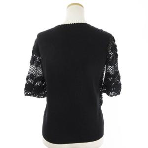 Leilian フェイクアンサンブル ニット カーディガン 五分袖 透かし編み フラワーモチーフ ビーズ 黒 ブラック 9 M相当