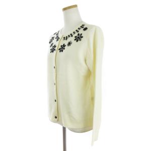 Leilian カーディガン 長袖 クルーネック ビジュー ウール カシミヤ混 アイボリー系 9