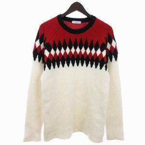 VALENTINO 国内正規 求心柄 ニット セーター 長袖 クルーネック アーガイル アイボリー レッド ブラック L