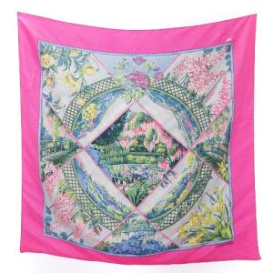 スカーフ カレ90 ジヴェルニー GIVERNY モネの庭 大判 シルク ピンク系