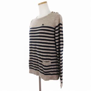 BURBERRY BLUE LABEL 長袖 ニット セーター カットソー ボーダー 国内正規 ウール ネイビー ベージュ系 38 M位