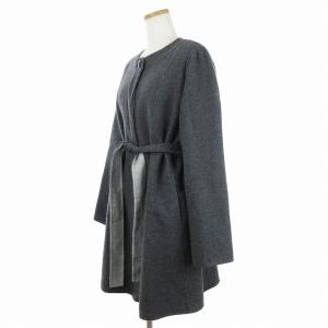 Leilian ノーカラーコート ロング ウール 無地 グレー系 11 L相当