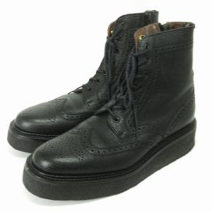 foot the coacher レースアップブーツ ブーツ ウイングチップ サイドジップ レザー 黒 ブラック 7.5