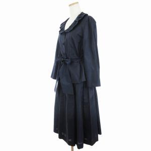 Leilian セットアップ シャツ ブラウス スカート ひざ丈 シルク混 ネイビー 11 L相当