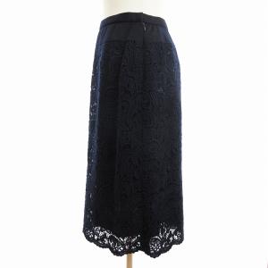 Leilian フラワー レース スカート セミフレア ひざ丈 刺繍 紺 ネイビー 11 L相当