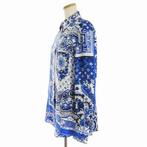 LOUIS VUITTON ボタンダウン シャツ 長袖 バンダナ柄 シルク RW231W RU3 FOBL08 青