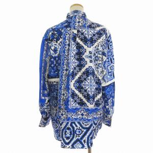 LOUIS VUITTON ボタンダウン シャツ 長袖 バンダナ柄 シルク RW231W RU3 FOBL08 青