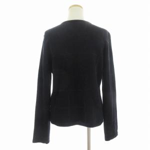 Leilian ニット ジャケット ノーカラー ジップアップ リボン チェック 紺 ネイビー 11 L相当