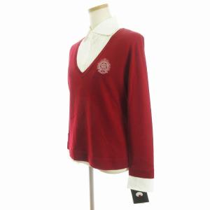 Leilian タグ付き レイヤード風 ニット セーター Vネック シャツ ブラウス 長袖 赤 レッド 9 M相当